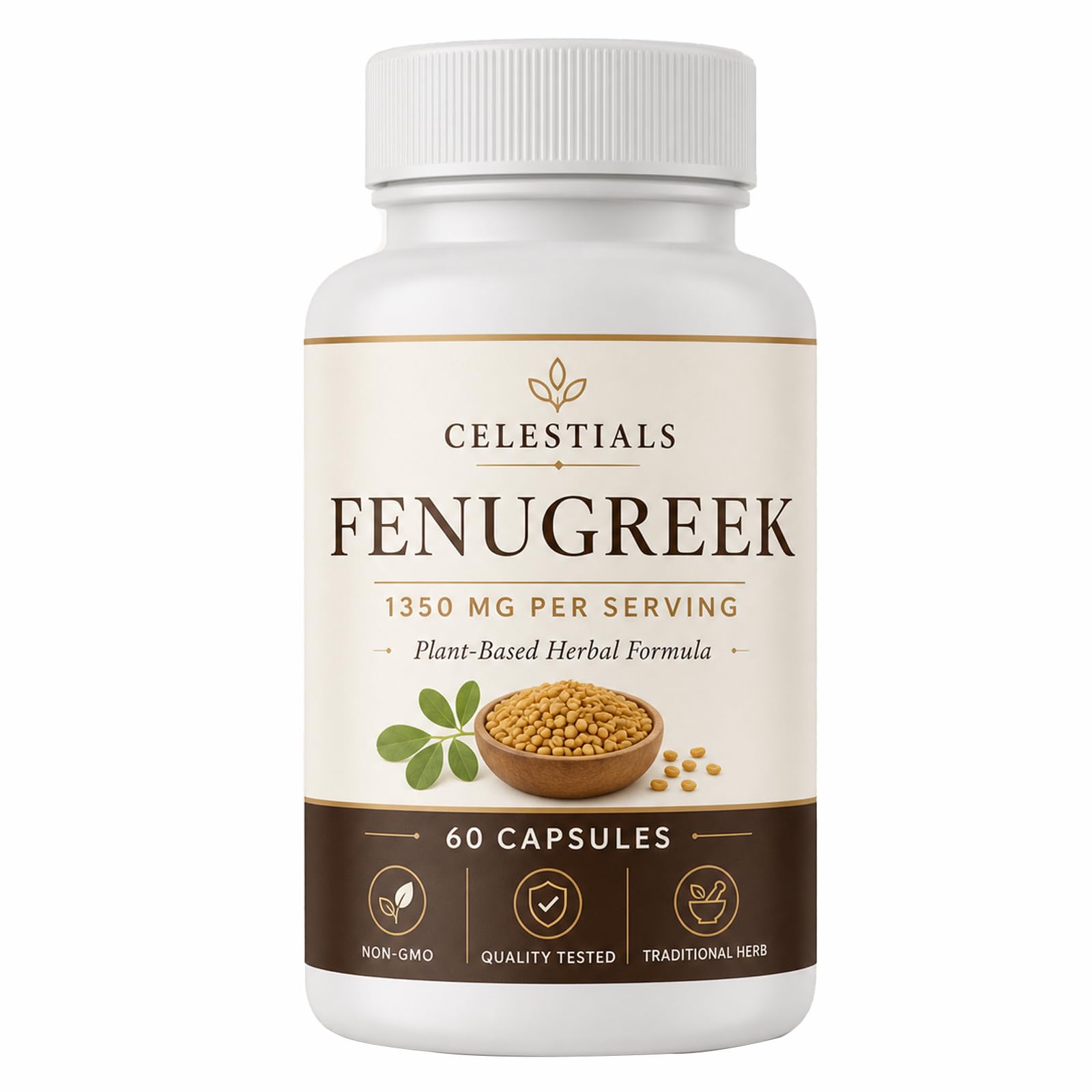 Celestials Fenugreek Capsules, 10:1 Fenugreek Extract, Non-GMO Botanical Supplement Capsules, 3000 mg Herb Equivalent Per Serving, Easy 2-Capsule Daily Routine for Adults