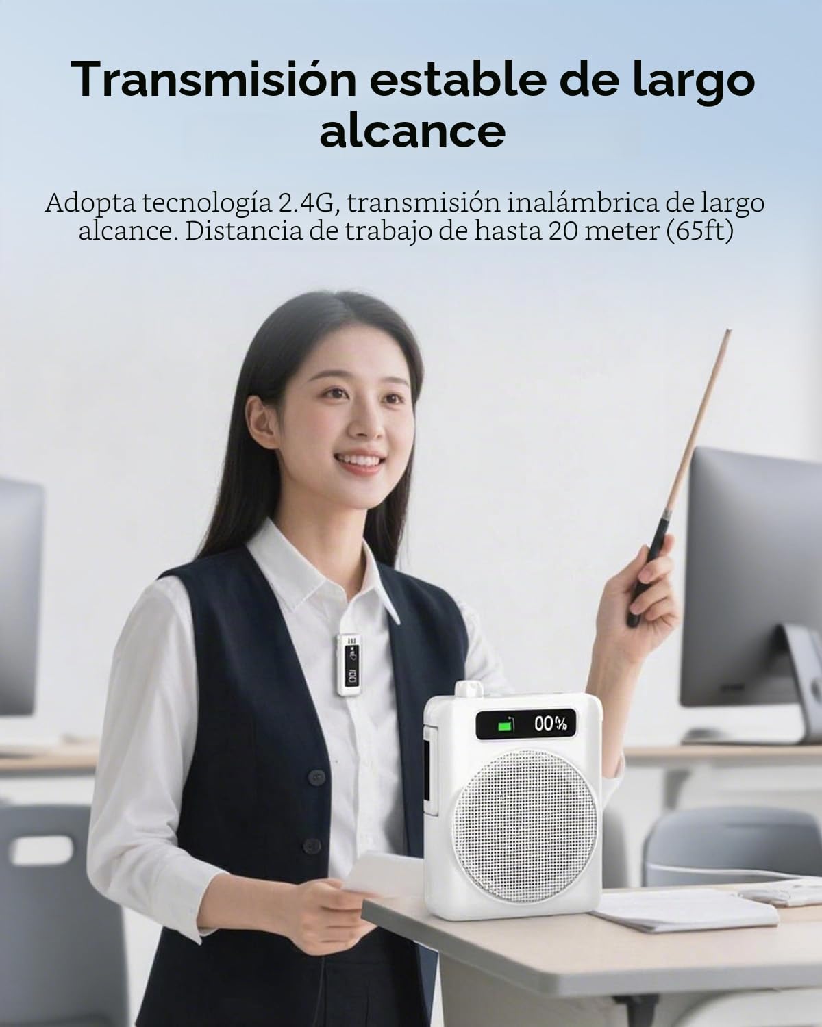 Amplificador de voz con micrófono inalámbrico de solapa, Mini Altavoz Portátil con 2 micrófonos inalámbricos, compartimento para micrófono recargable, para profesores, tour guías, entrenadores (White)