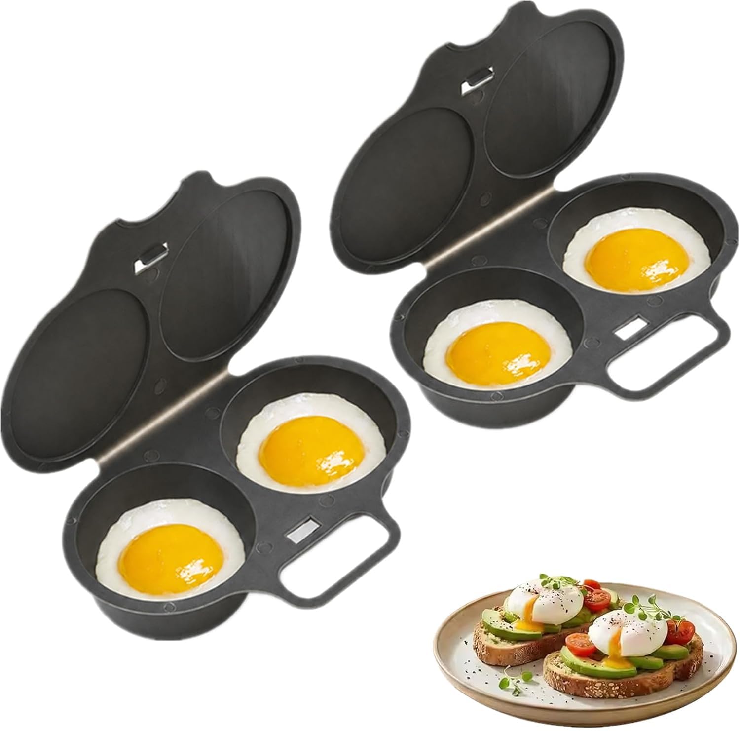 2PC Microwave Egg Poacher 2 Cavity Food Grade Egg Steamer Cooker