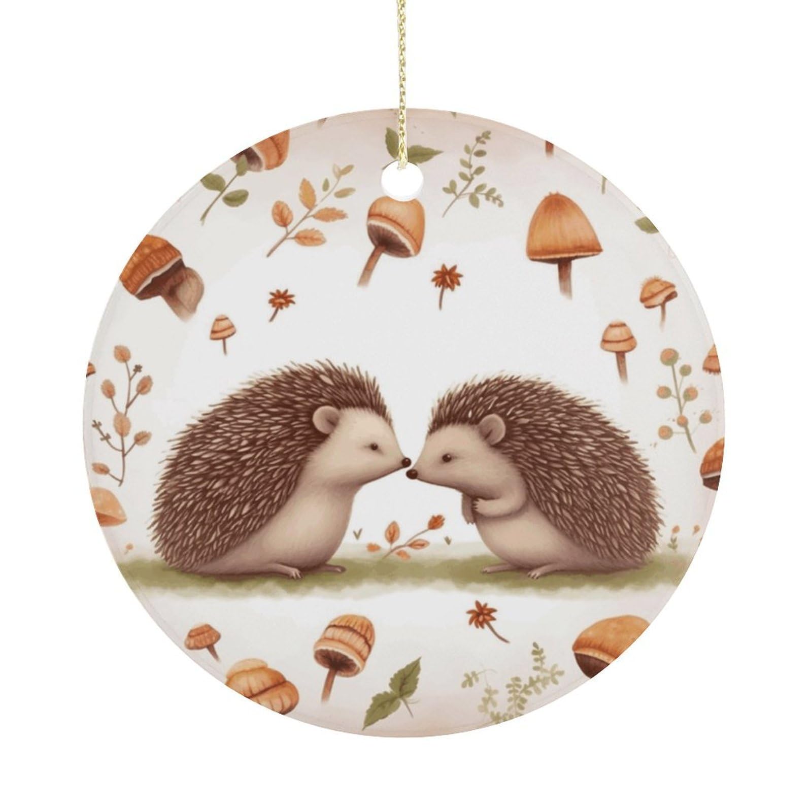 Nature Lovely Hedgehog Lovers Christmas Ornaments Colorful Round Ceramic Ornament Christmas Hanging Decor Christmas Tree Decorations Xmas Keepsake for Women Men Xmas Holiday Party