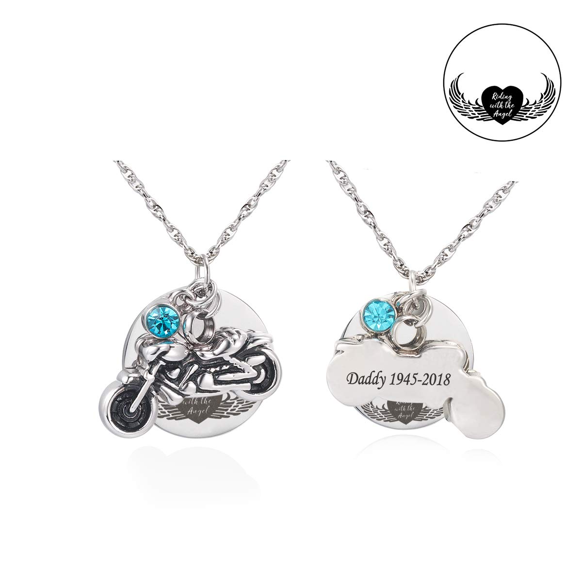 FASJOY Motorcycle Rider Memorial Urns Riding with the Angel Cremation Jewelry Birthstone Keepsake Ashes Locket (Customized)