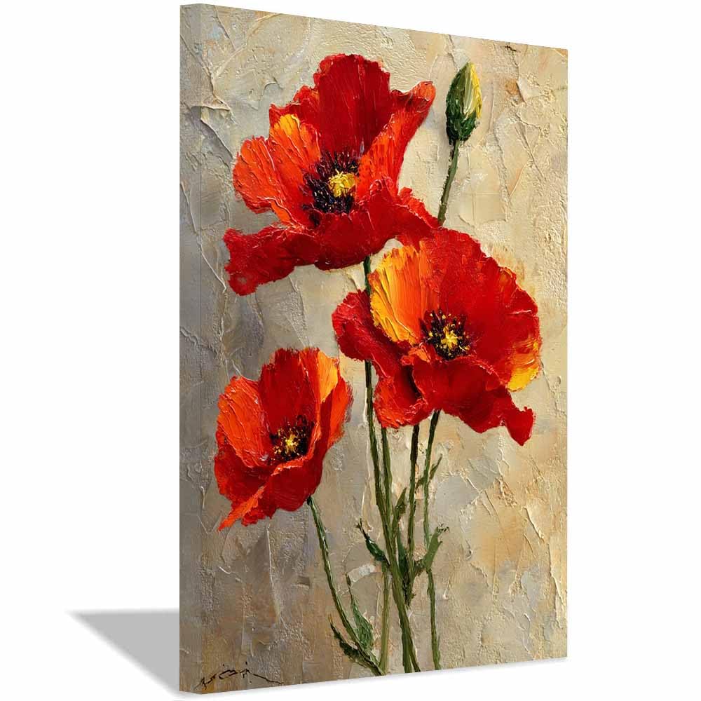 Hoqiu Multicolor Canvas Wall Art Impressionist Reds Poppy Art Artwork, Wall Decoration Living Room Bedroom Hallway Stairs Decoration.(Multicolor)-70X100cm Framed