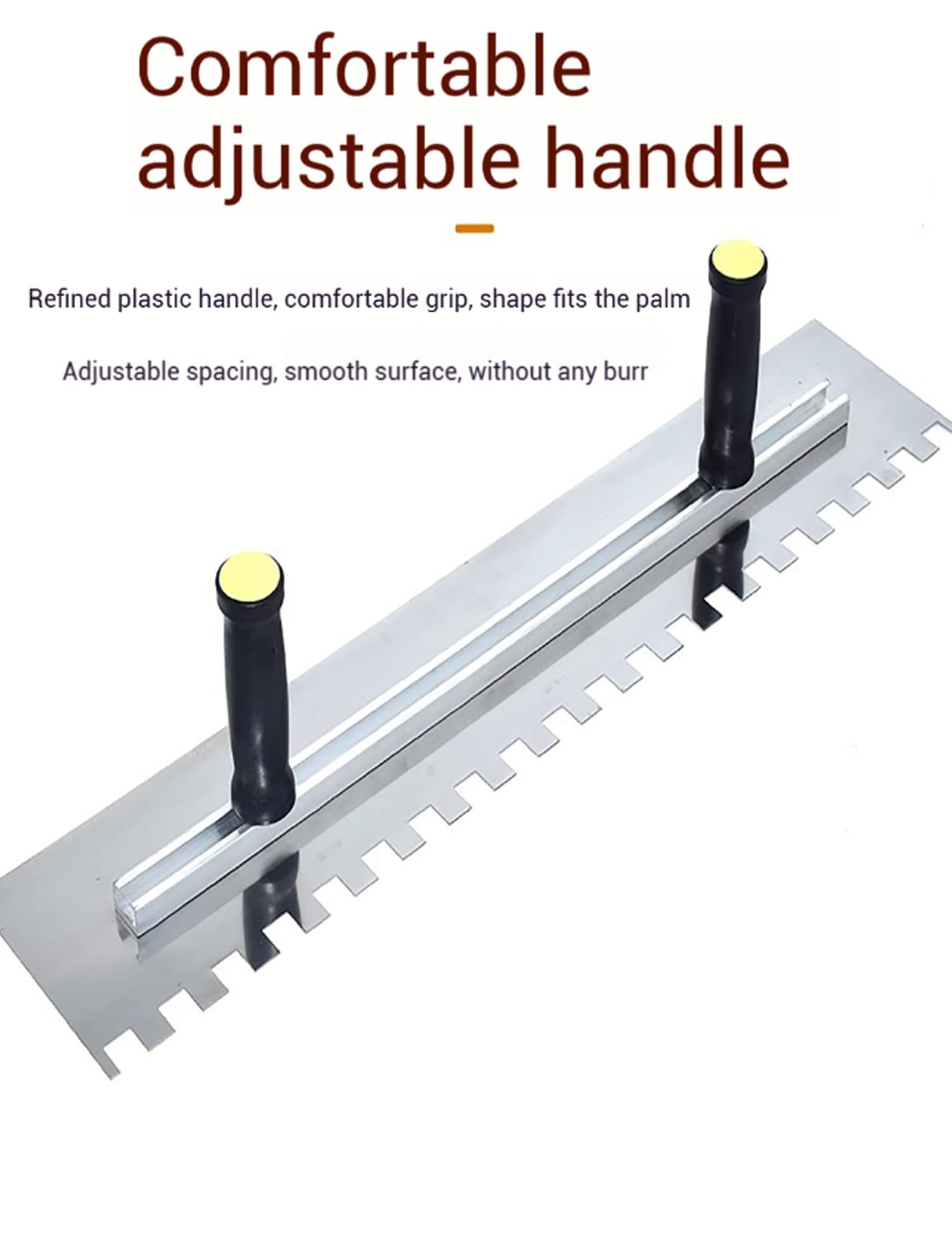 Grande cazzuola per piastrelle con tacche quadrate e manico per malta e adesivo per tappeti, strumento resistente per pavimenti e piastrelle di grande formato, ceramica, porcellana