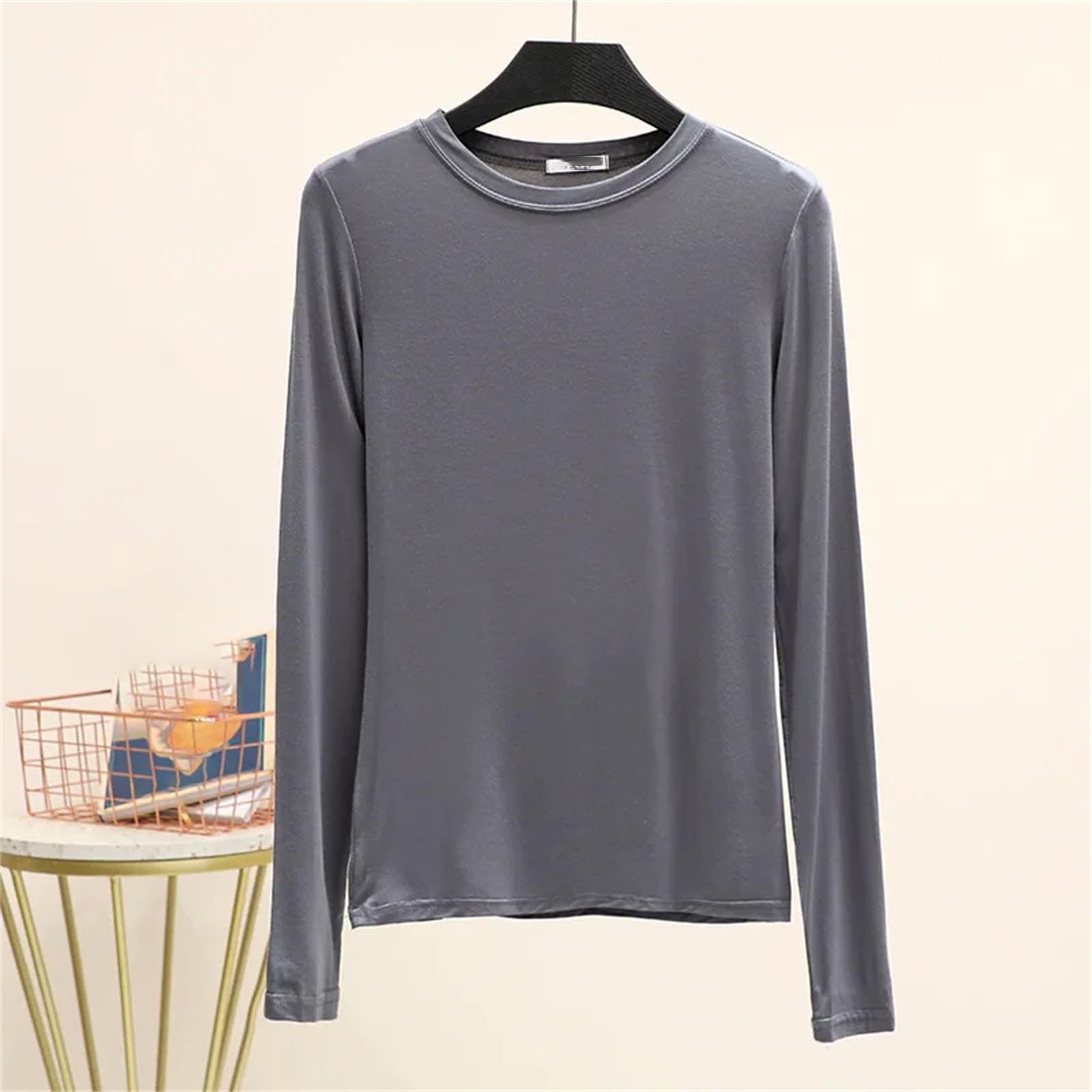 Tinta unita Basic t-Shirt O-Collo Manica Lunga Donna Base t-Shirt Top Full t-Shirt Plus Size Biancheria Intima