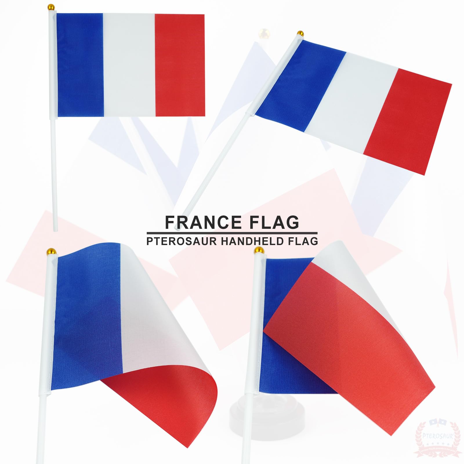 PTEROSAUR Lot de 100 drapeaux français à main, 14 x 21 cm, petits drapeaux nationaux français, pays européens du monde français à main à agiter (100)