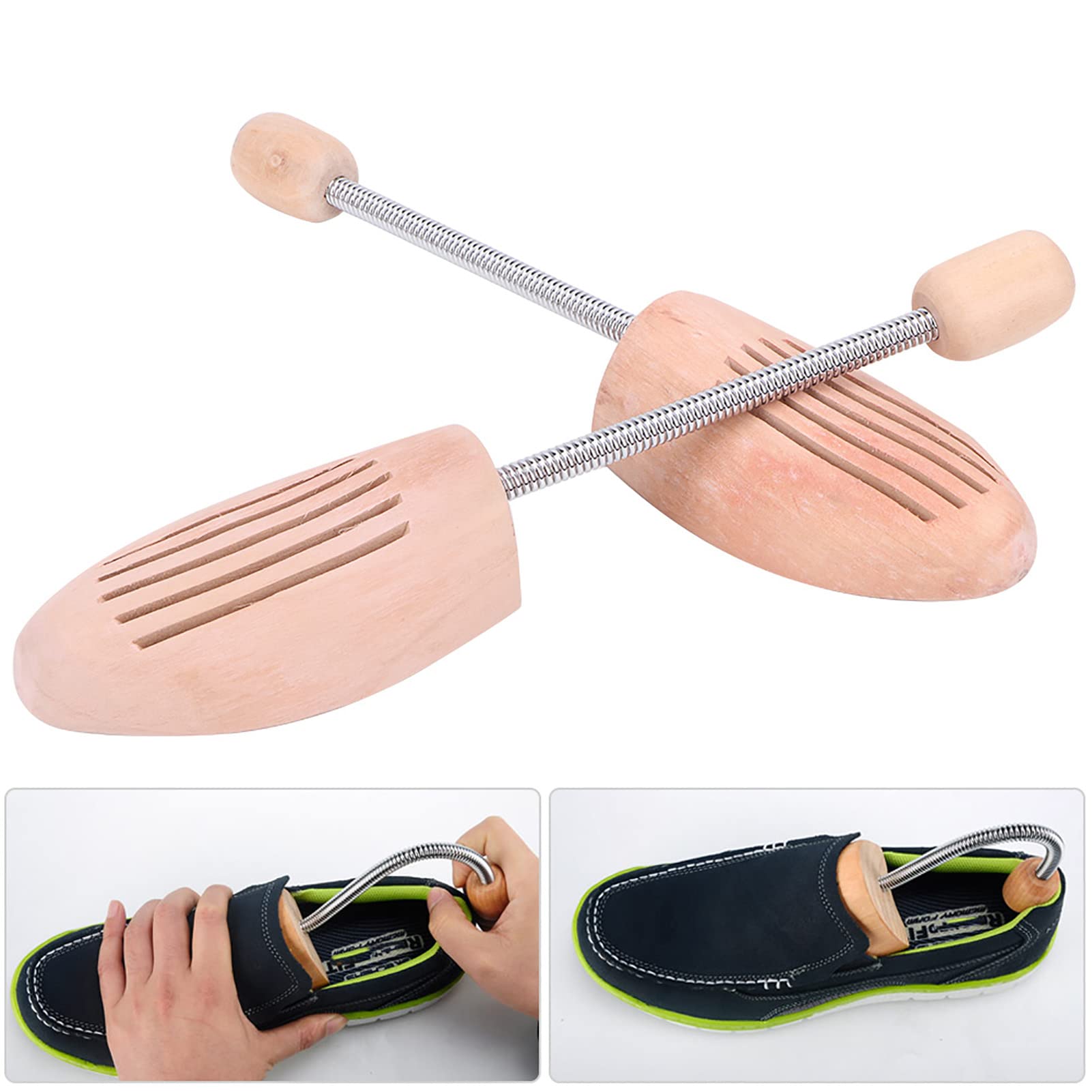 Zapatero de Madera con Columna de Resorte, 2 Unidades de | Material que Absorbe la Humedad, Moldeador de Zapatos Antideformación, Se Pliega para Almacenamiento, Se Adapta a Tallas