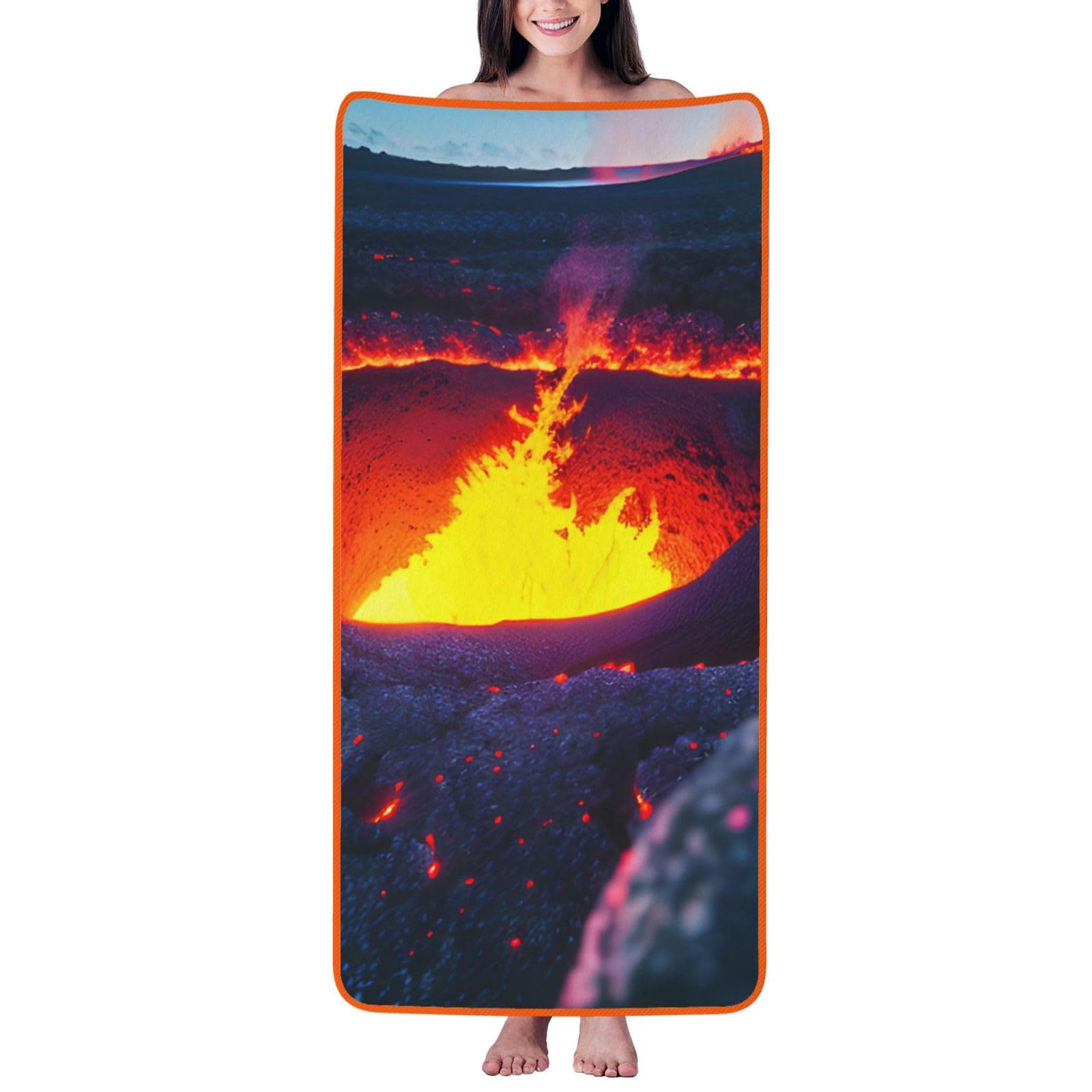 KPXXAQT Kilauea Volcano Print Coral Velvet Bath Towel Soft Absorbent Towels Home Vacation Or Summer Gifting