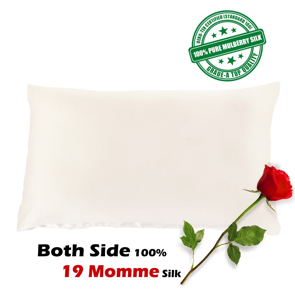 SilkSlip 100% Mulberry Silk Pillowcase Both Side for Hair with Hidden Zipper,Standard/Queen(20"x30"),Ivory,1pc