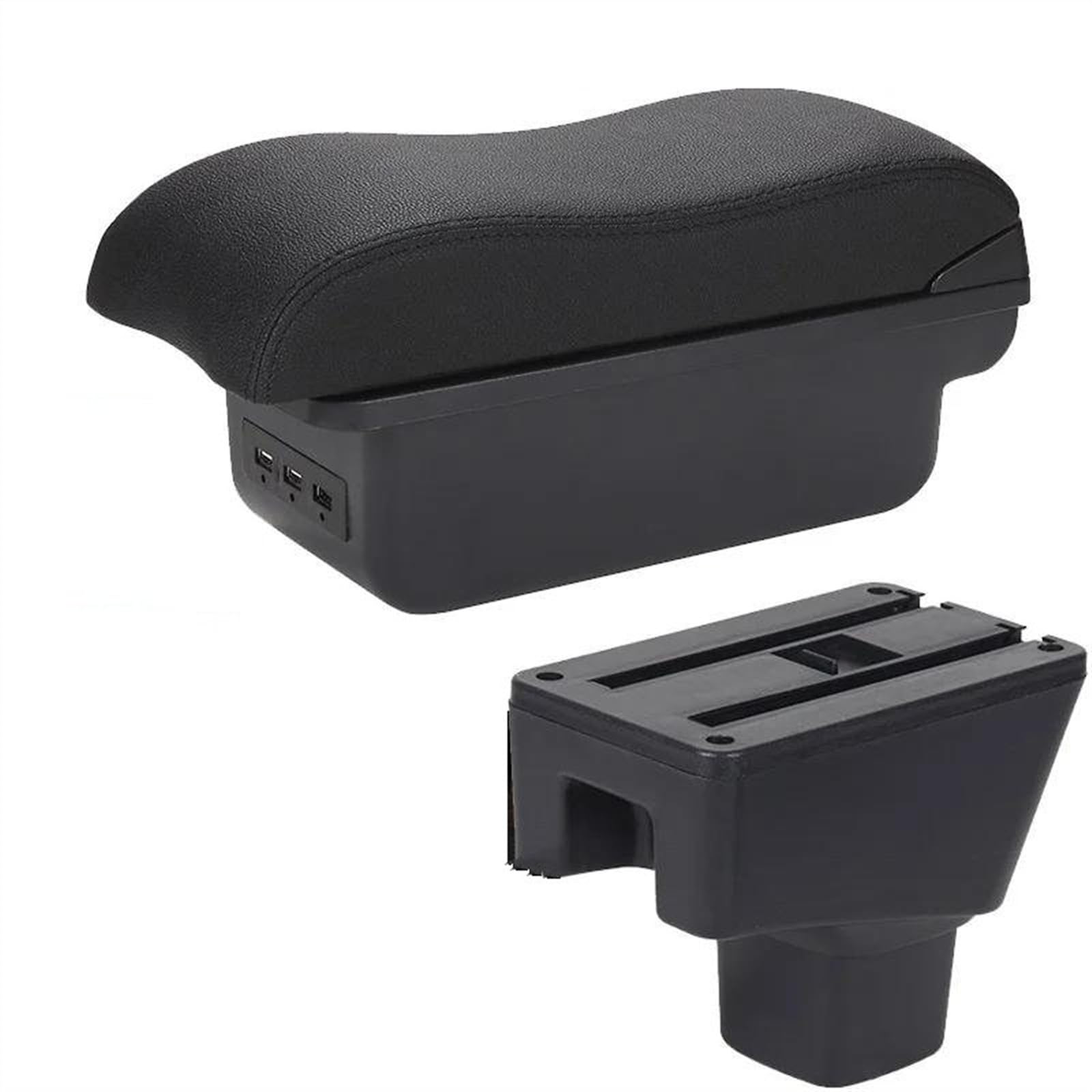 NMJLQW Storage Rack Car Armrest Box Curved Surface Leather Car Storage Box Simple Installation Interior For SUZUKI SX4(B2 Black line 3USB)
