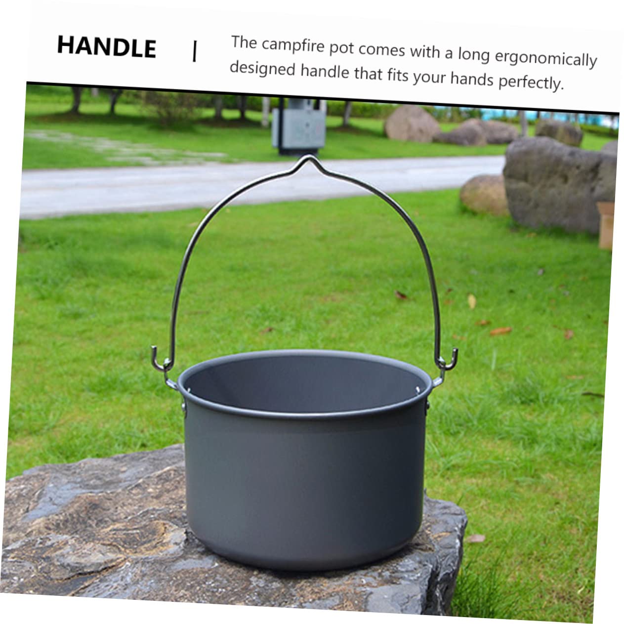 POPETPOP Casserole Suspendue de Camping en Alliage D’Aluminium 5-8 Personnes Poignée Pliable Antidérapante pour Vaisselle de Plein Air Randonnée Pique-niques