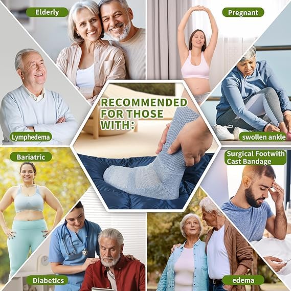 Image of Revosoxs Diabetic Crew Socks for Men Women,Bamboo Viscose Non-Binding Loose Top Wide Socks with Seamless Toe 9-12 10-13