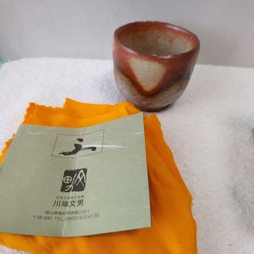 備前焼　川端文男　自然練込窯変ぐい吞み 備前 自然練込窯変皿 五枚一組 木箱付【川端 文男】 | 器