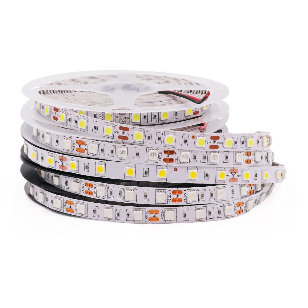 LED Strip Light 12V 5m 16.4ft SMD 5050 300 LEDs 5050 Diode Tape RGB White LED Ribbon Flexible Lights Home Decor (No Waterproof IP20, Warm White LED