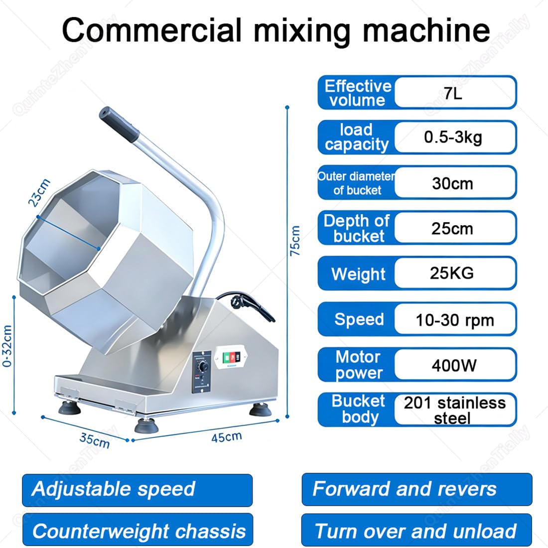 Miscelatore Ottagonale Professionale Alimenti Acciaio Inox,400 W