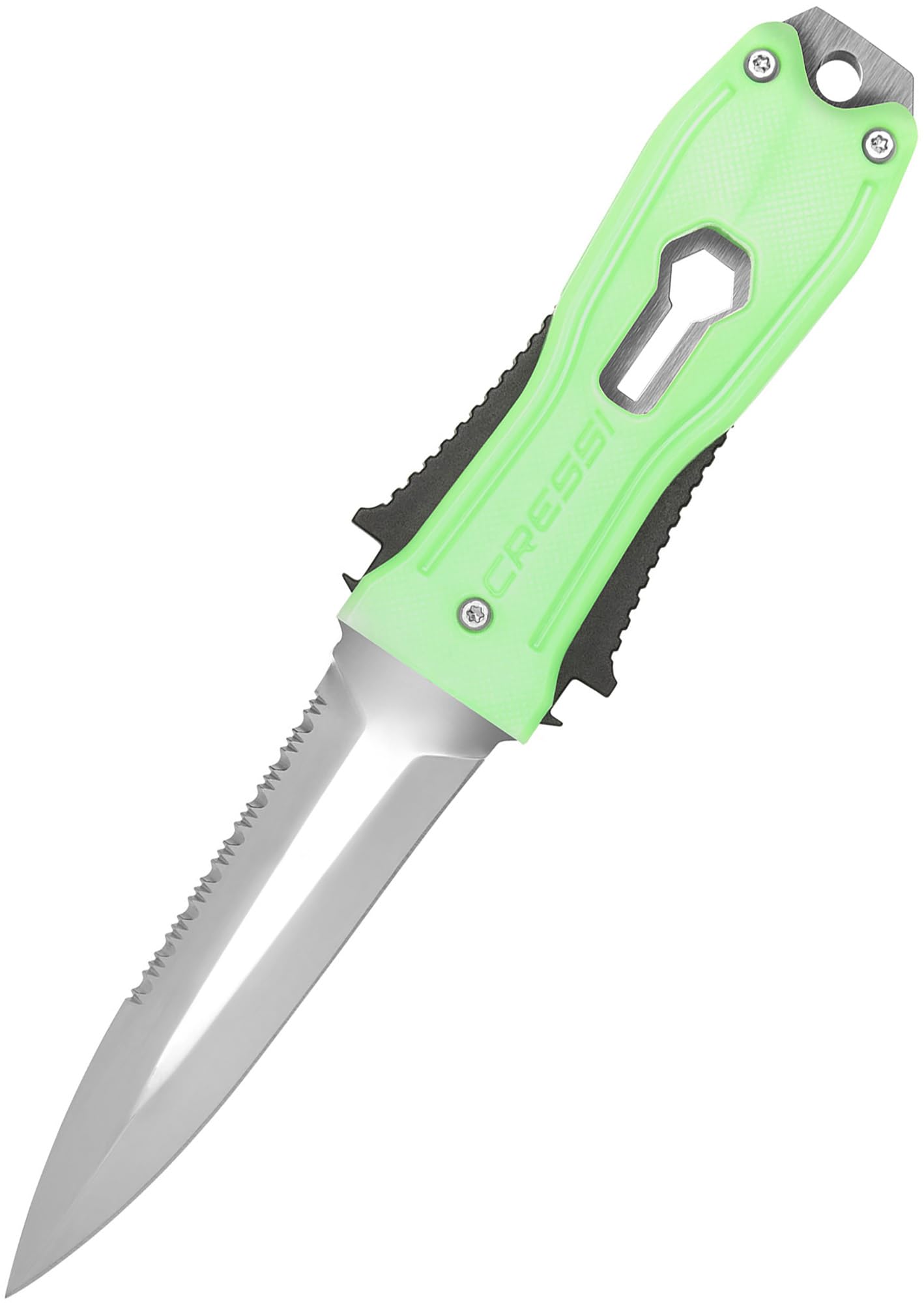 Cressi Lizard Knife Green - Cuchillo de Submarinismo Profesional Ideal para Apnea y Buceo, Verde/Blade INOX/Funda Negro, Talla Única, Adulto Unisex