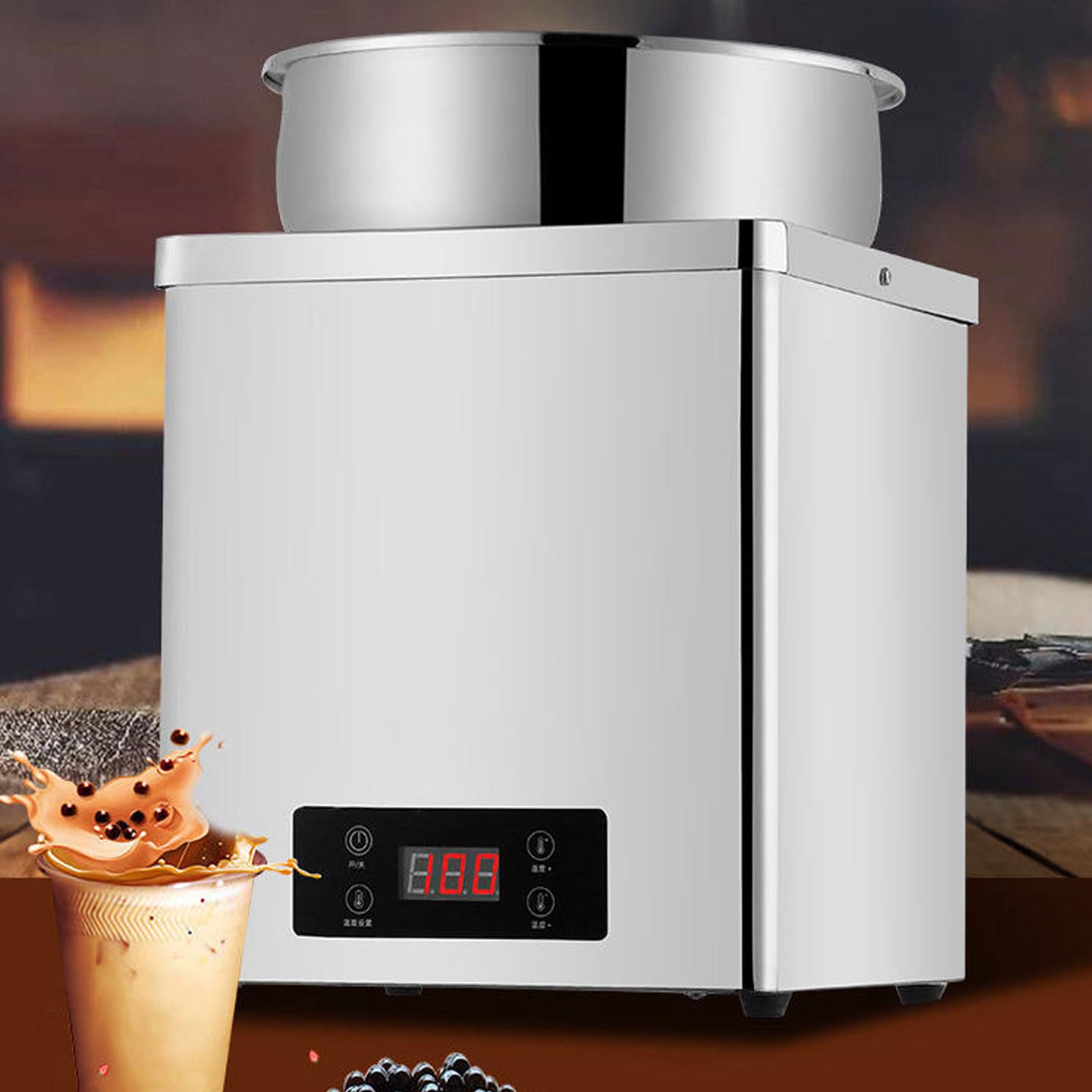 XCSCUK Commercial Soup Warmer, 600W Electric Pearl Warmer Tapioca Machine Insulation Pot,30-100℃ Adjustable Temperature, for Milk Tea Shop (7L)