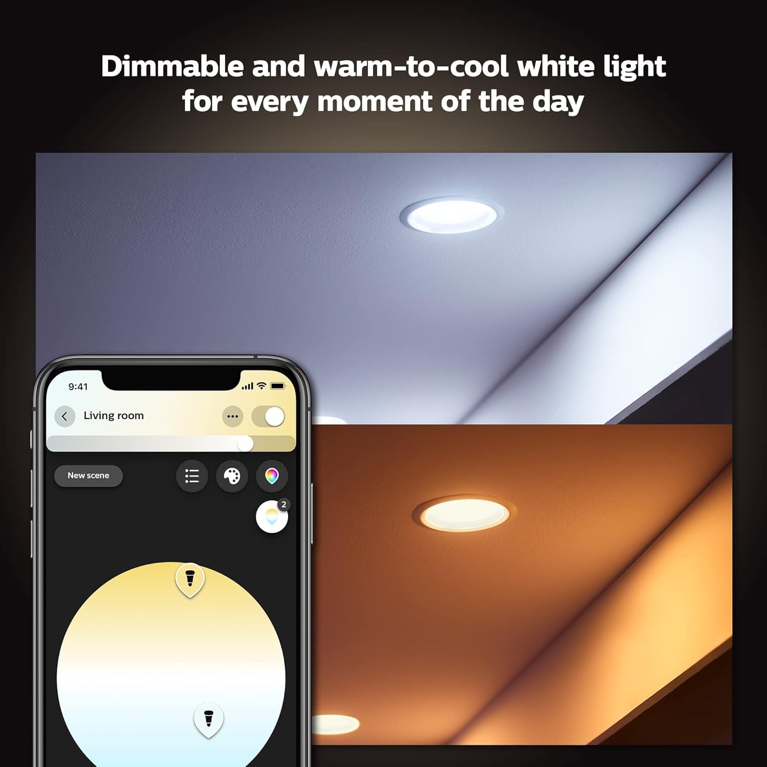Philips Hue Smart 4 Inch LED Downlights, Warm-to-Cool White