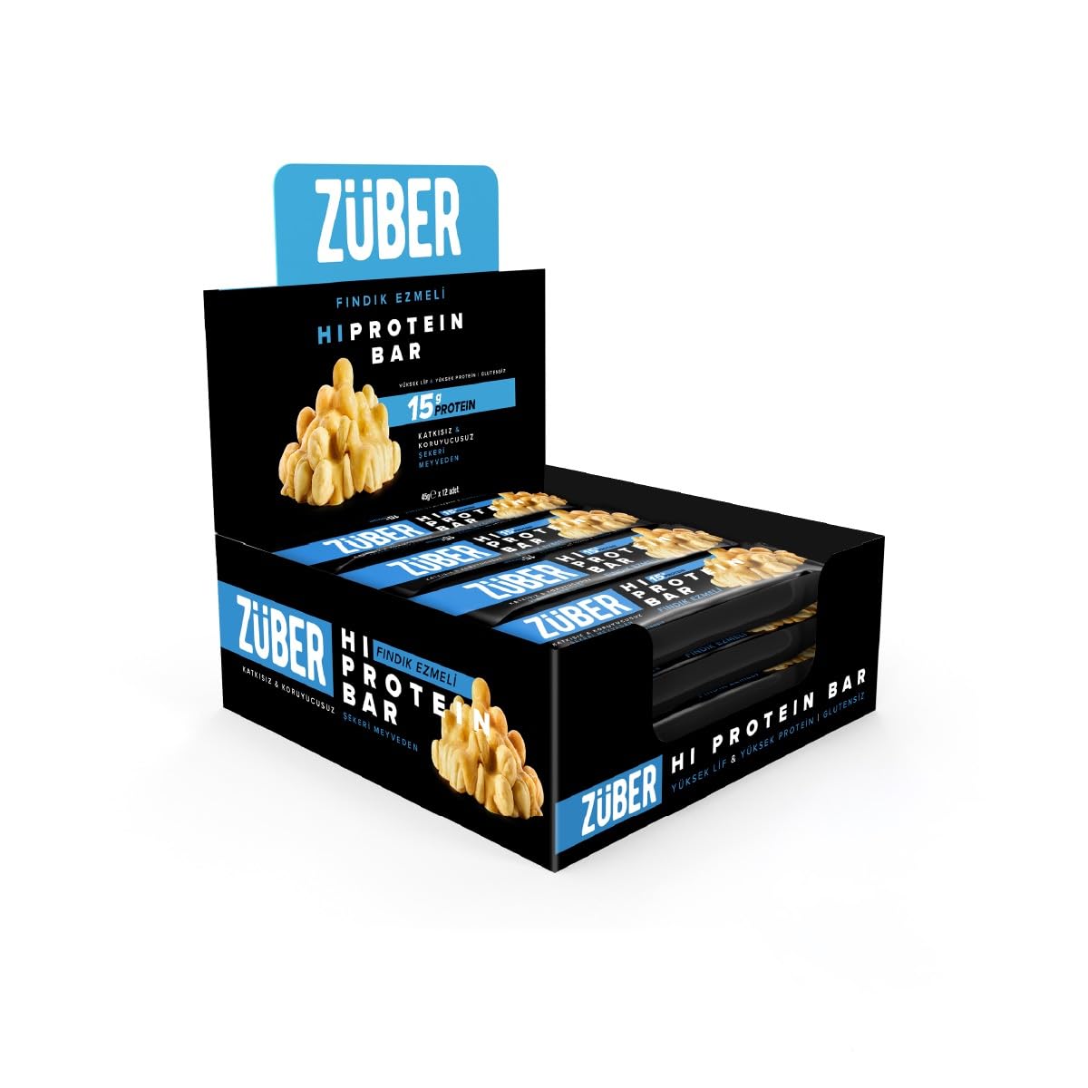 Züber Yüksek Hi Protein Bar Fındık Ezmeli, 45Gr, 12 Adet