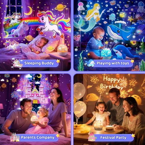 Image of PIKOY Night Light for Kids, 15 Films+15 Sound Machine for Kids Projector Light, 360 Rotation Princess Night Light Projector for Kids Room,Remote+Rechargeable Unicorn Lamp,Unicorn Gifts for Girls Toys