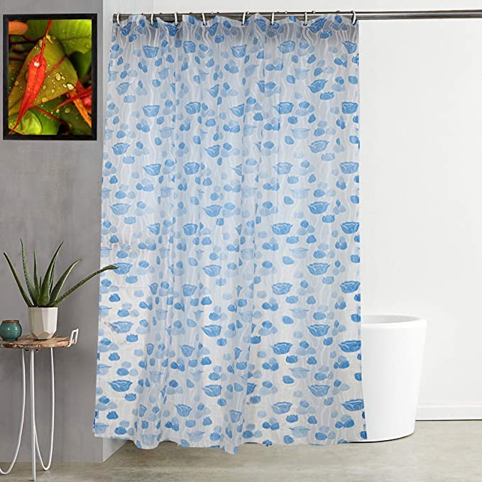 SHAVIN PVC Blue Rose Printed 9 Feet Shower Curtain for Bathroom Waterproof Curtain for Bathroom with 8 Hooks (Pack of 1) (108 X 54 Inches)-image-40