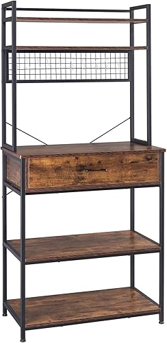 DESIGNSCAPE3D Estante de cocina de 5 niveles con 10 ganchos en forma de S y 1 cajón, soporte industrial para microondas para comedor, estante de