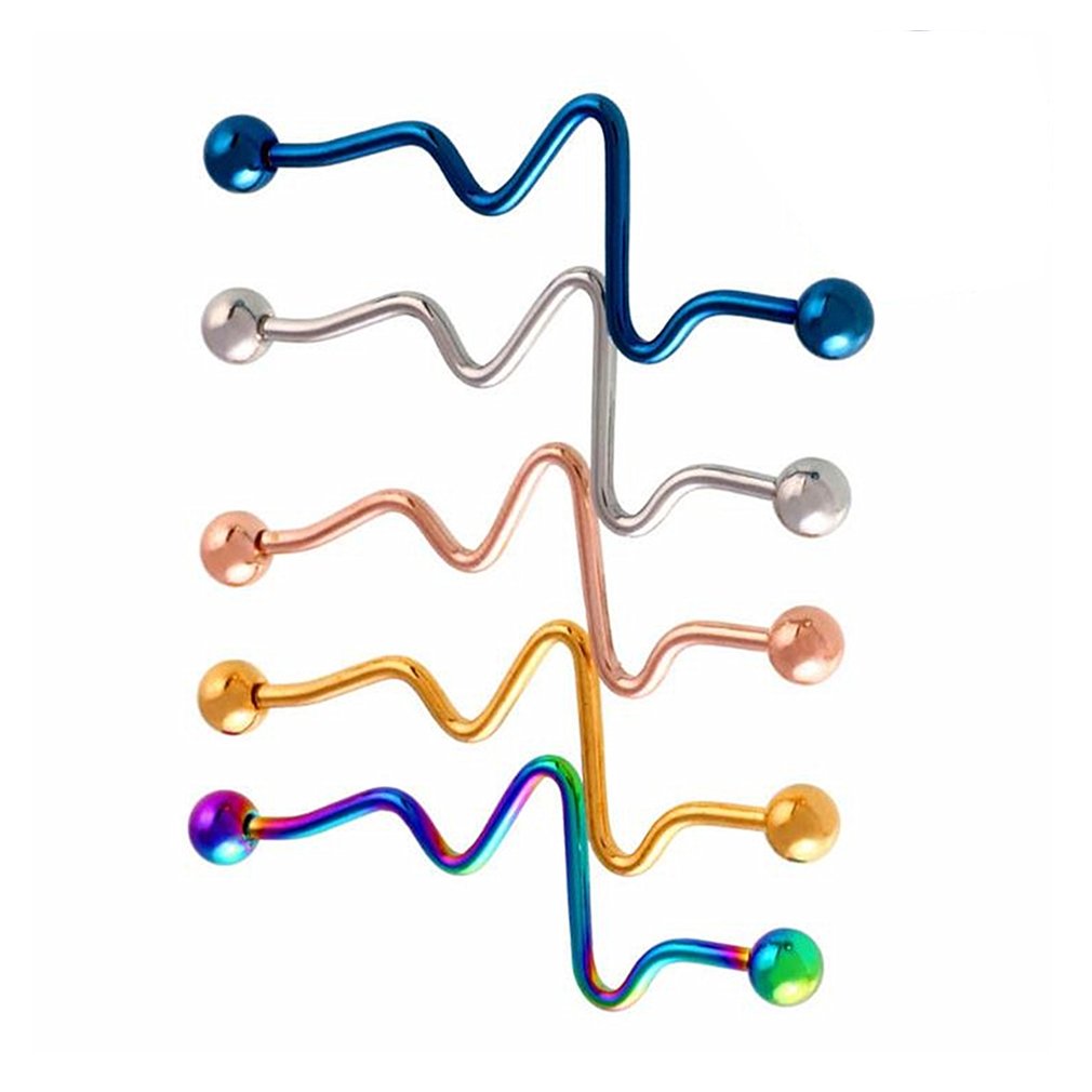 SanMeader 5PCS Industrial Barbell 14G Surgical Steel Electrocardiogram Earring Cartilage Piercing Jewelry