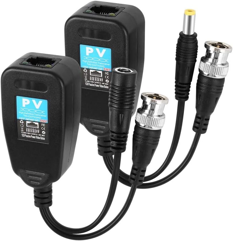 Video Balun, TYUMEN HD-CVI/TVI/AHD UTP Passive Video Balun with DC Power Connector and RJ45 UTP CAT5e/Cat6 Transmitter/Receiver, Including Lighting Protection, 1 Pair