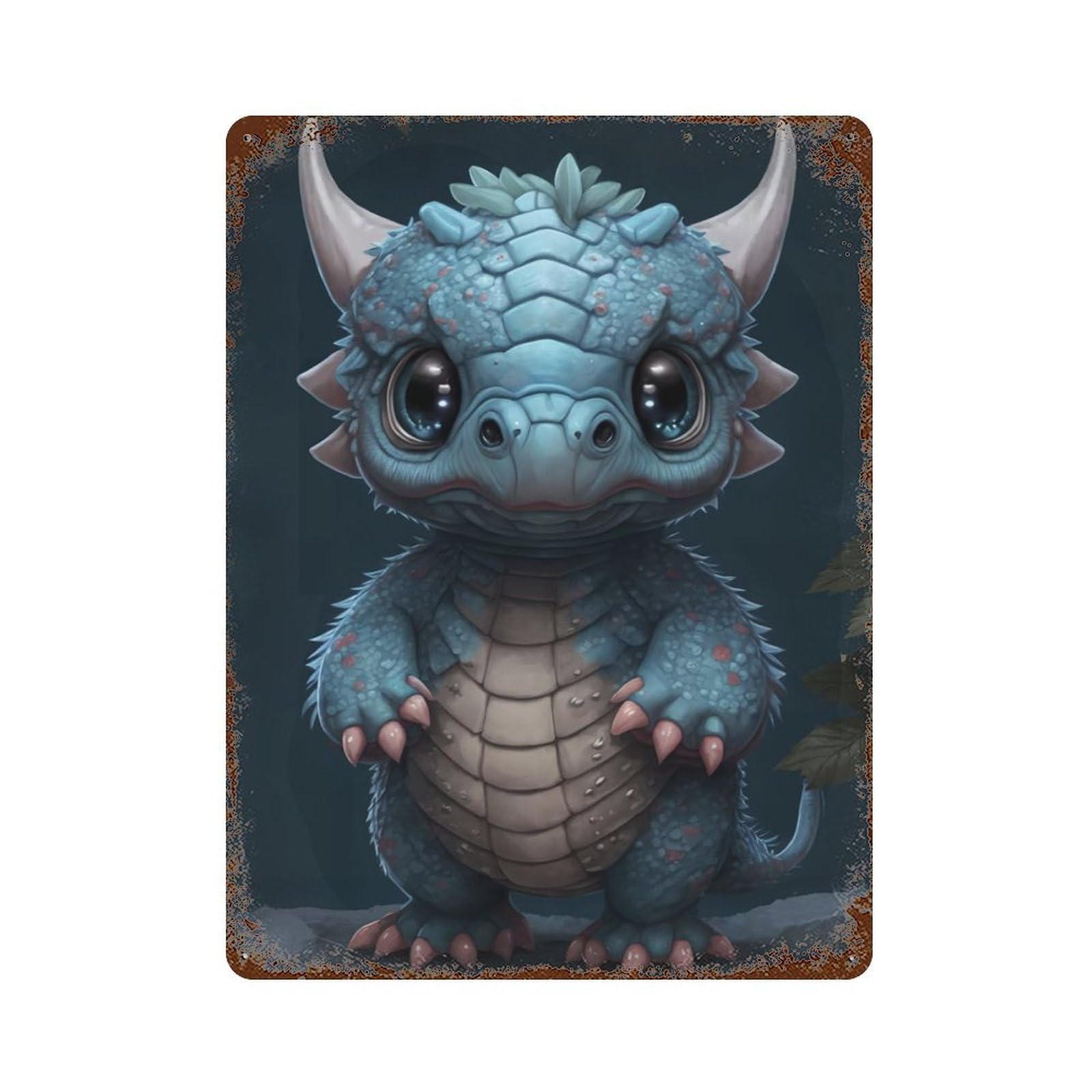 Blue Tiny Dragon Vintage Wall Sign 15.7"x11.8", Rust Effect Metal Decor for Office, Studio And Wall Decor