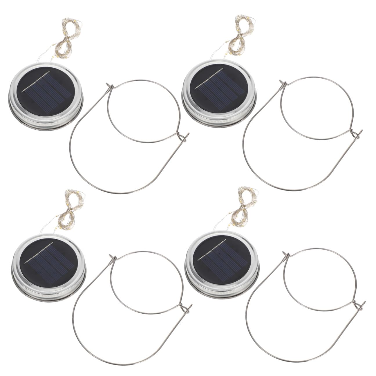 Set 4 Coperchi per Luci a Stringa Solari da 2m 20 LED in Alluminio e Acciaio Inox, Copertura per Barattoli da Giardino Luce Calda per Decorazioni Esterne e Atmosfera Romantica
