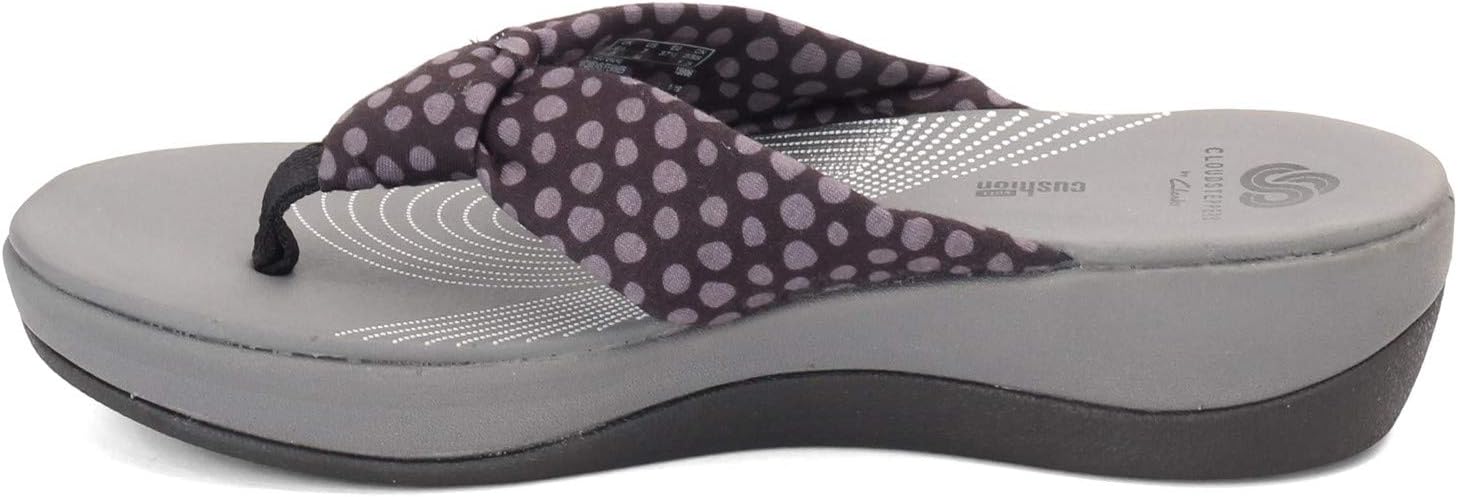 Clarks Women's Arla Glison Flip-Flop 5 Black Textile Grey Dots