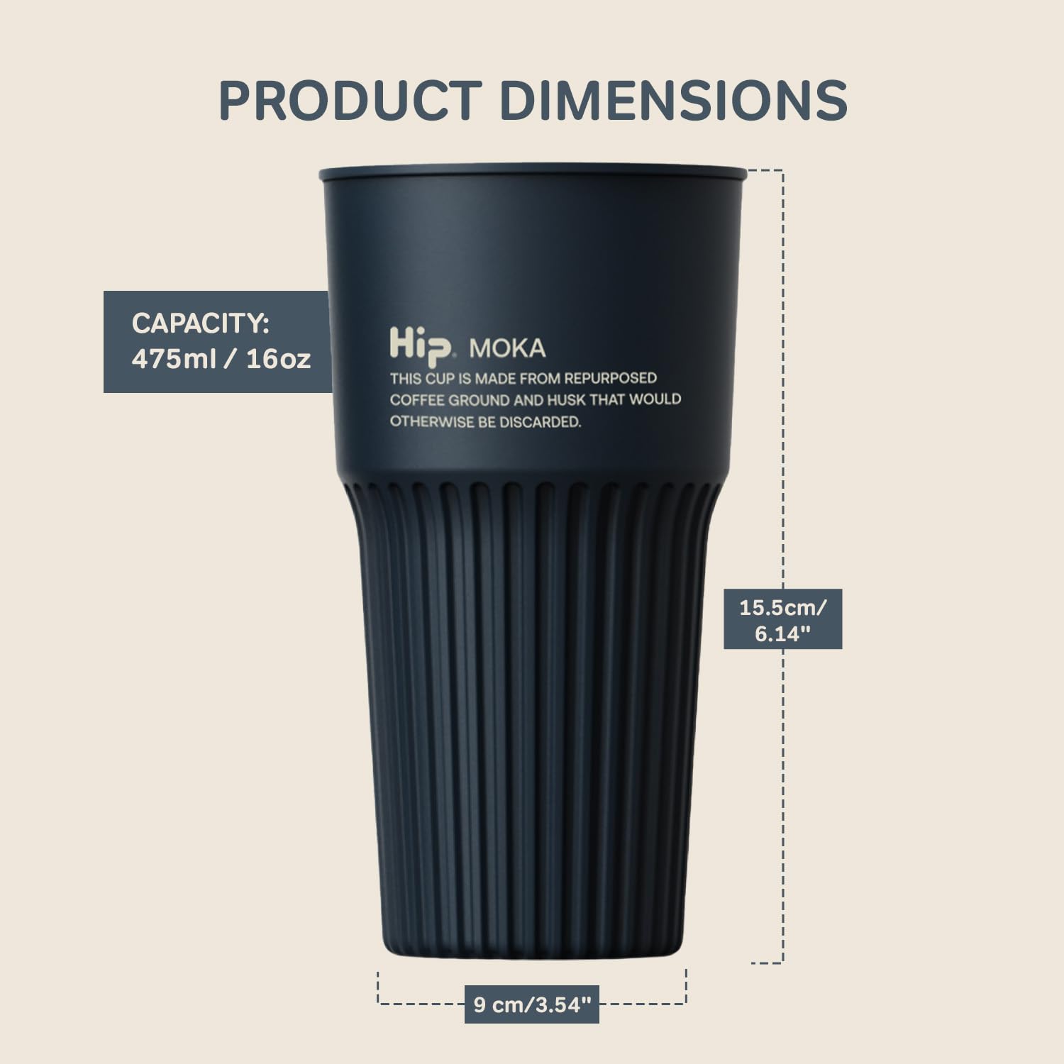 Hip Moka Travel Cup, Reusable Travel Coffee Mug with Lid, Travel Mouthpiece for Easy Sipping, Made from Coffee Husks - Image 4