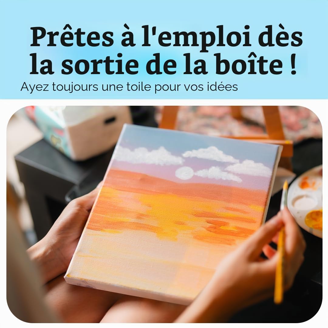 Chalkola Toile Peinture Lot de 20 Toiles à Peindre Formats Assortis 5x7 8x10 9x12 11x14 pouces Coton 100% Carton Entoilé pour Peinture Acrylique Huile Tableau à Peindre Enfants Adultes