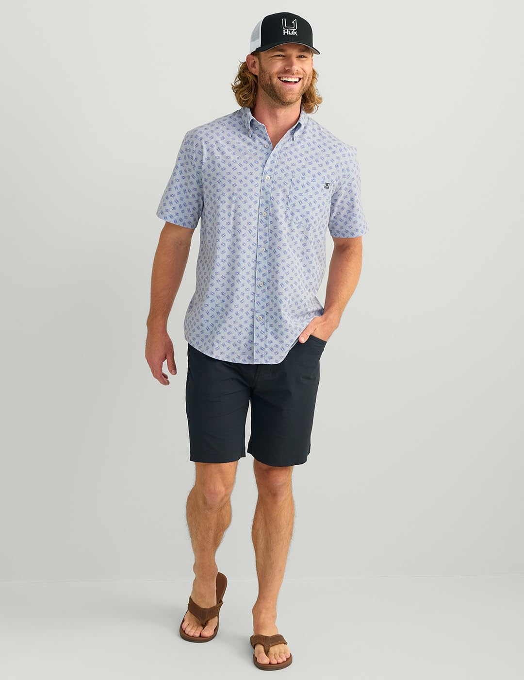 HUK Mens Kona Pattern Short Sleeve Fishing Button Down Shirt - Image 2