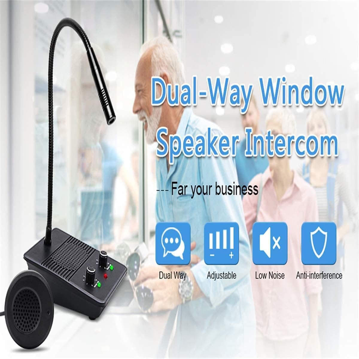 CHROX Sistema De Altavoces De Intercomunicación De Ventana, Micrófono De Ventana De Vidrio Antiinterferencias Comunicación Bidireccional para Tiendas, Bancos, Hospitales, Restaurantes