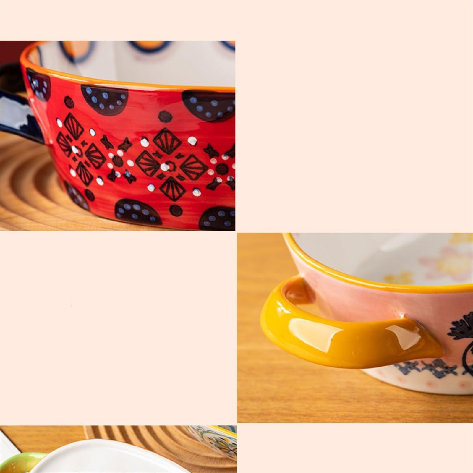 Plats à gratin pour four Vaisselle créative en céramique couleur sous glaçure, plateau de cuisson résistant aux hautes températures, assiette à dîner, assiette à soupe à double oreille, assiette à fru