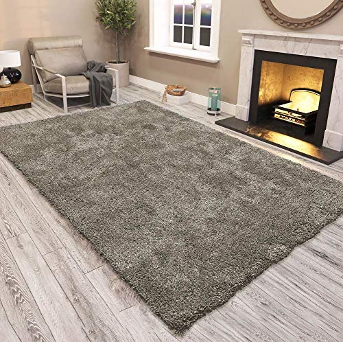 Modern Style Rugs Living Room Rug - Dark Mark Grey Washable With a Felt Back Heavy Duty Suitable For Bedrooms and Home Laminate Flooring - Large Sizes (Dark Mink/Grey) 120x170cm
