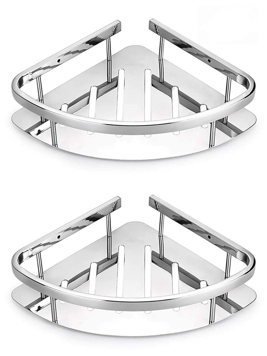 HAPO 304 Stainless Steel Bathroom Corner Shelf and Shower Caddy Basket Stainless Steel Triangular Wall Mount Chrome Finish (Pack of 2)