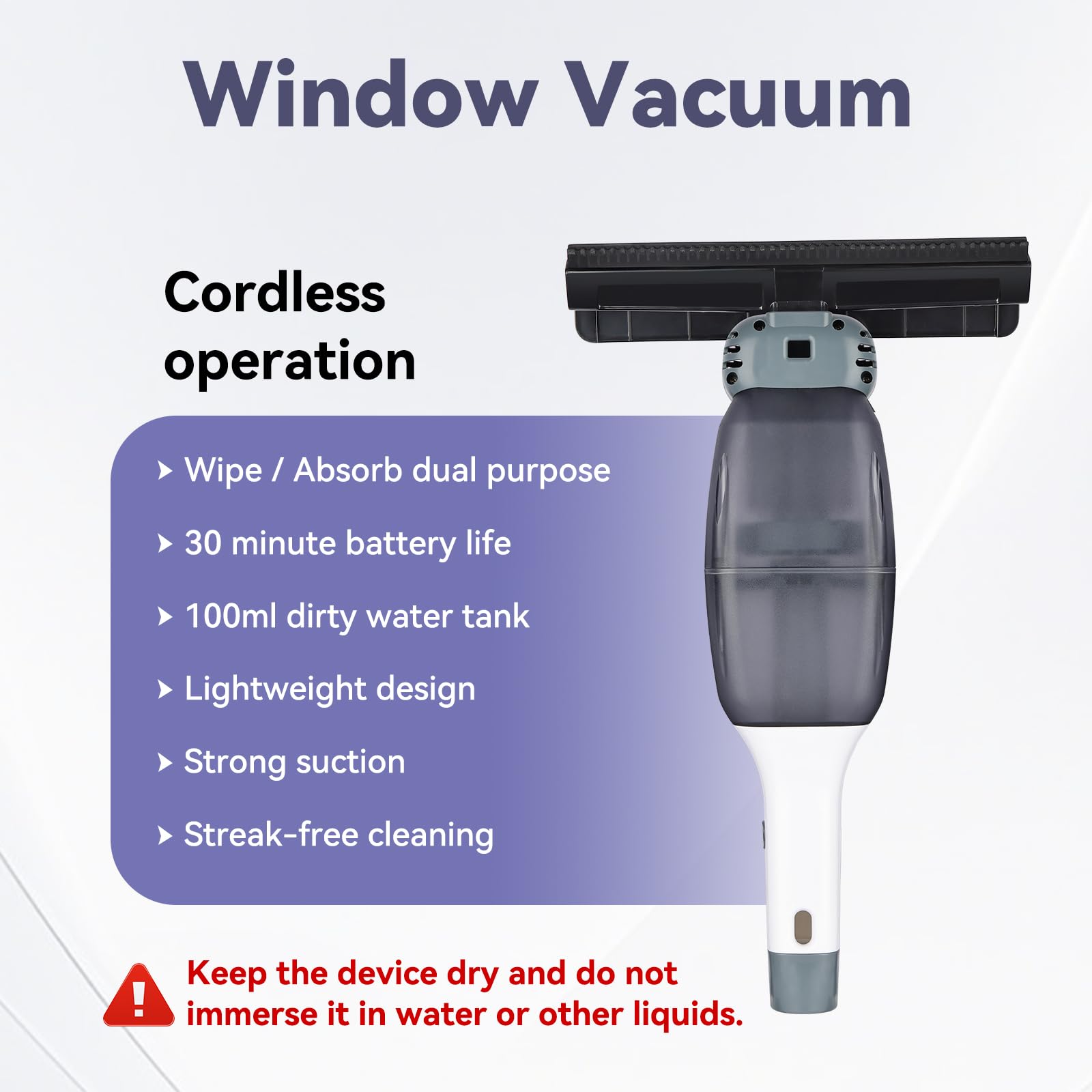 Nettoyeur Vitres Électrique sans Fil avec Manche Télescopique: 2000mAh, Raclette Vitre avec Pulvérisateur Intégré, Brosse Nettoyage 24cm pour Fenêtres Miroirs Carrelage