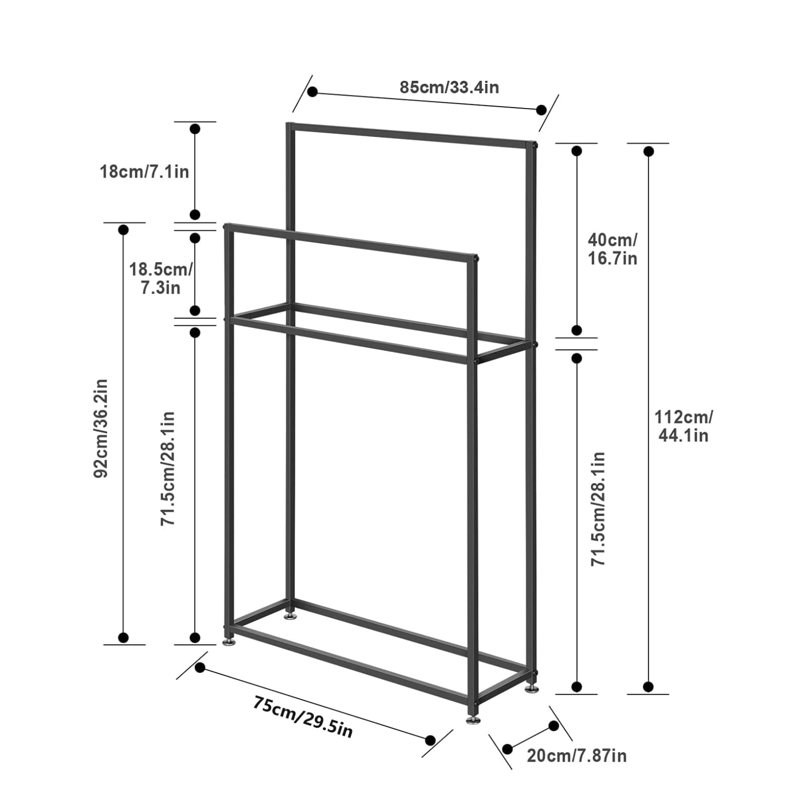 Porta Toallas Baño de Pie, Toallero Independiente Dorado, Soporte para Toallas con 2 Barras, Alto Escalera Toallero de Metal para Toallas, Mantas, Salidas (Gold, 75x20x110 cm)
