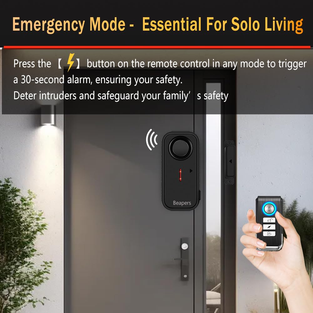 Allarme di sicurezza personale impermeabile per porta/finestra, impermeabile IP66, con telecomando, 113 dB, modalità allarme/campanello, spaziatura migliorata dello spazio tra le porte, antifurto