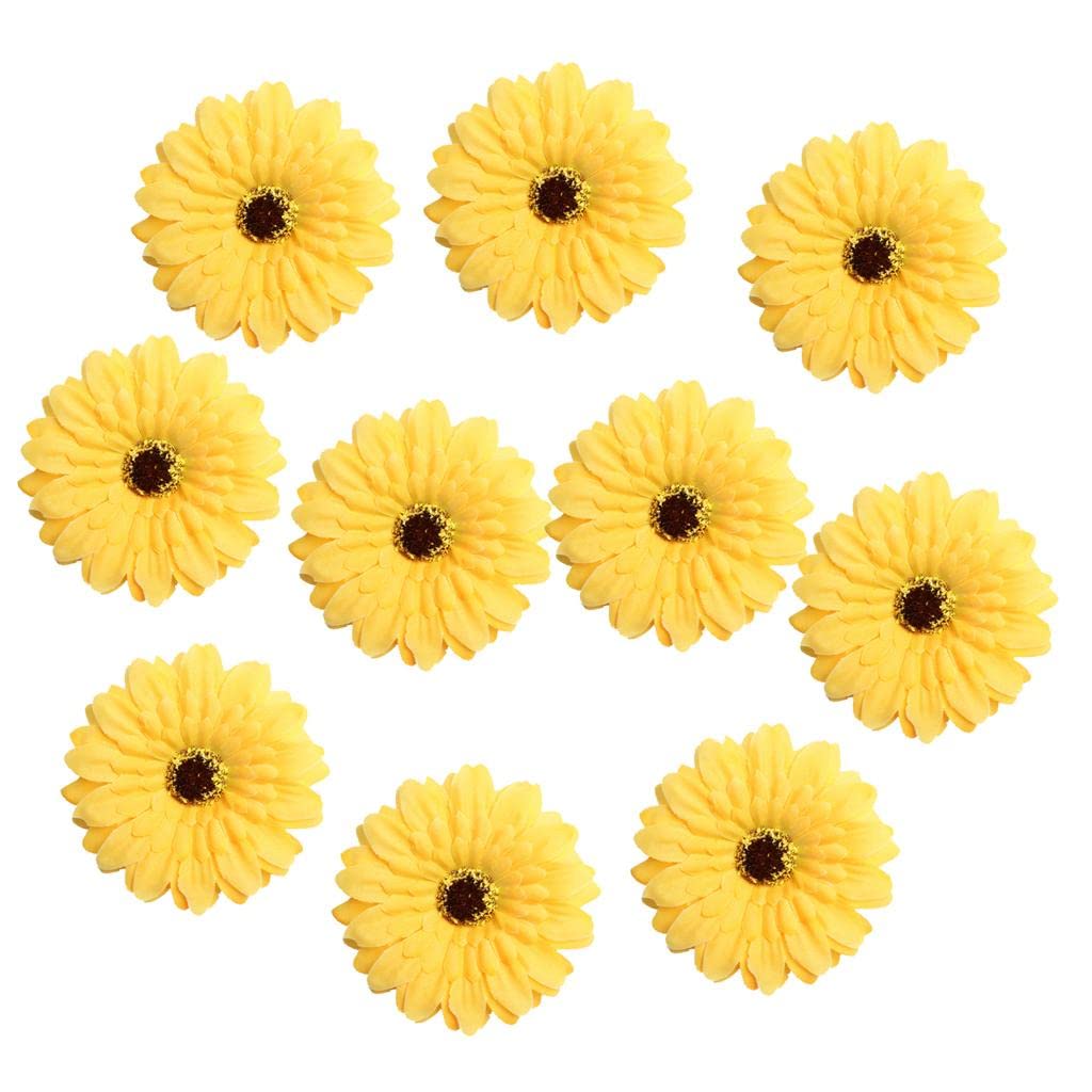 Luzhengyang 10pc Elegant Artificial Gerbera Daisy Flowers for Ornaments - Wedding Decorations - Beautiful Silk Flowers for DIY Hair Accessories, Wreaths, and Crafts - - Yellow, as described