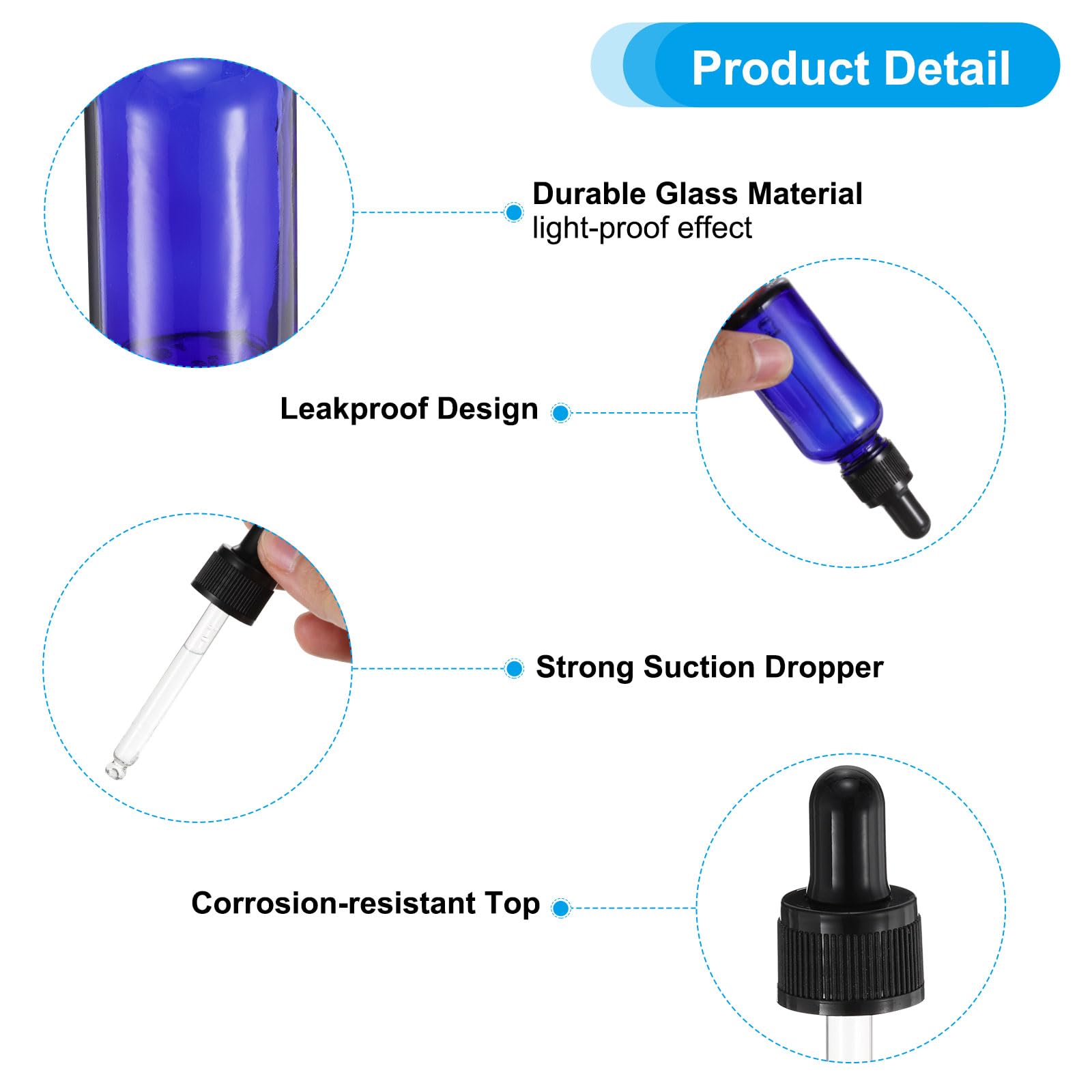 PATIKIL Frasco Gotero De Vidrio De 120ml, 50Pcs Recipiente Hermético Para Muestras De Aceites Esenciales Con Etiquetas Y Embudo Para Almacenamiento Hogar Viaje, Azul