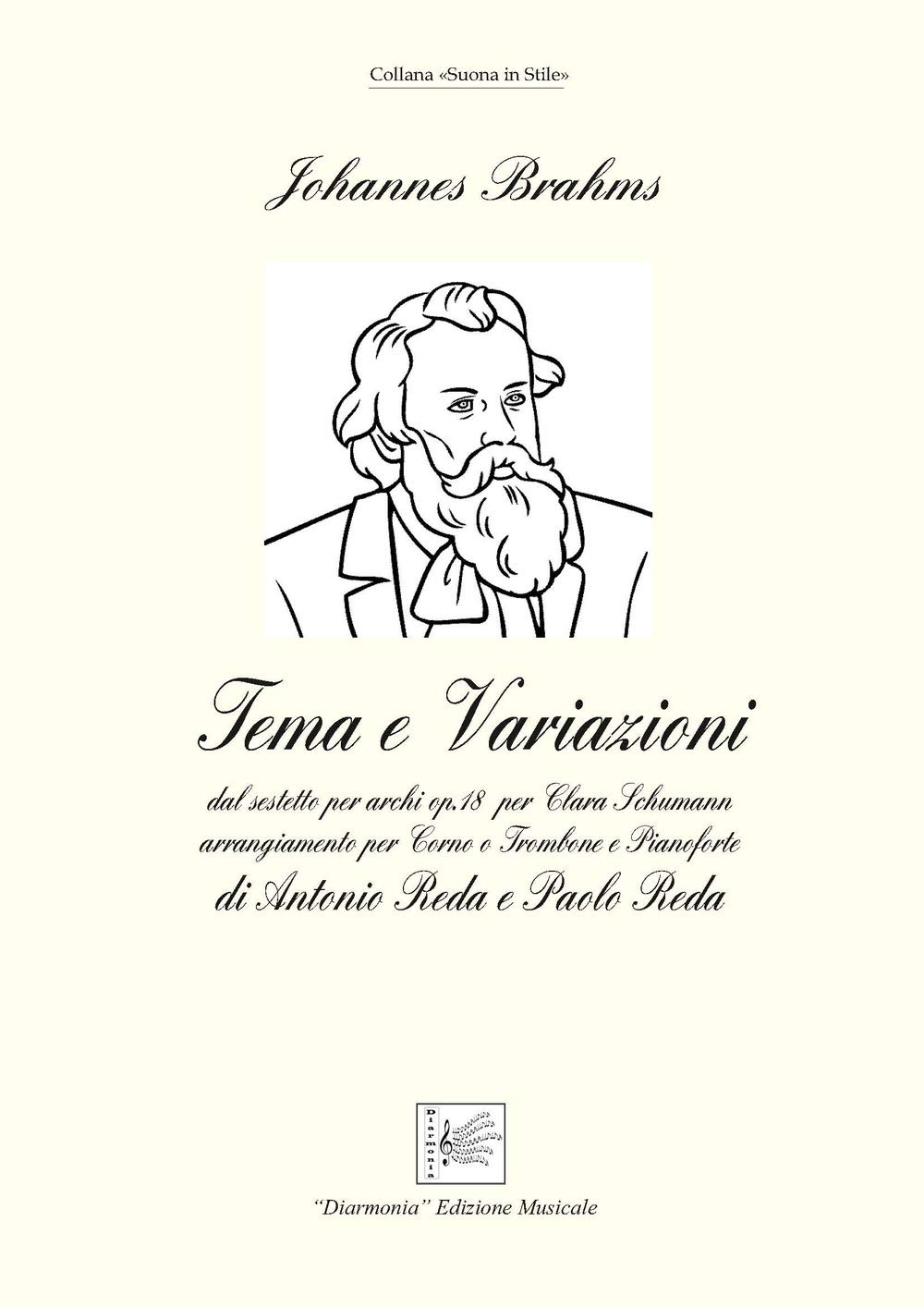 Tema e variazione dal sestetto per archi op.18 per Clara Schumann arrangiato per corno o trombone e pianoforte. Spartito