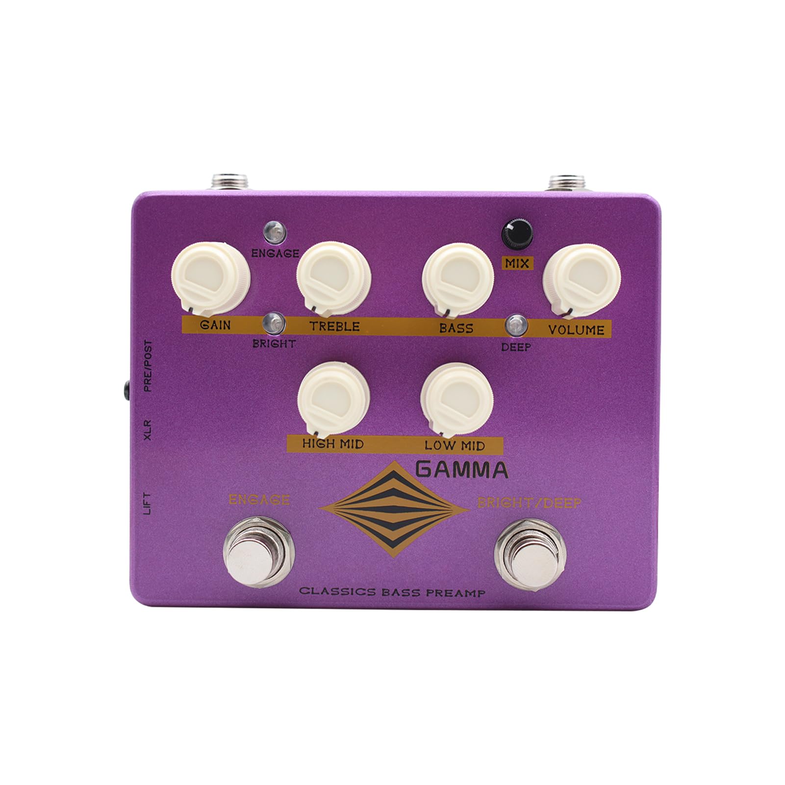 Gamma Bass Preamp Efekt Pedałowy Czysty Dźwięk Dynamiczny Ton True Bypass Fioletowy