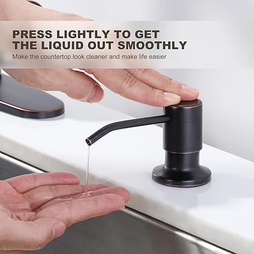 Miniatura 5 de WOWOW - Grifo de cocina de bronce con dispensador de jabón, grifo de cocina de acero inoxidable para fregadero de 2 o 4 agujeros, grifo de fregadero