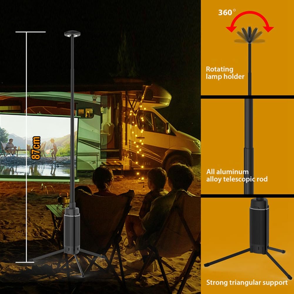 Tragbare Campinglaterne, Teleskopische LED-Arbeitsleuchte, Wiederaufladbar über USB, für Outdoor-Angelzelt, Notlampe mit Stativ