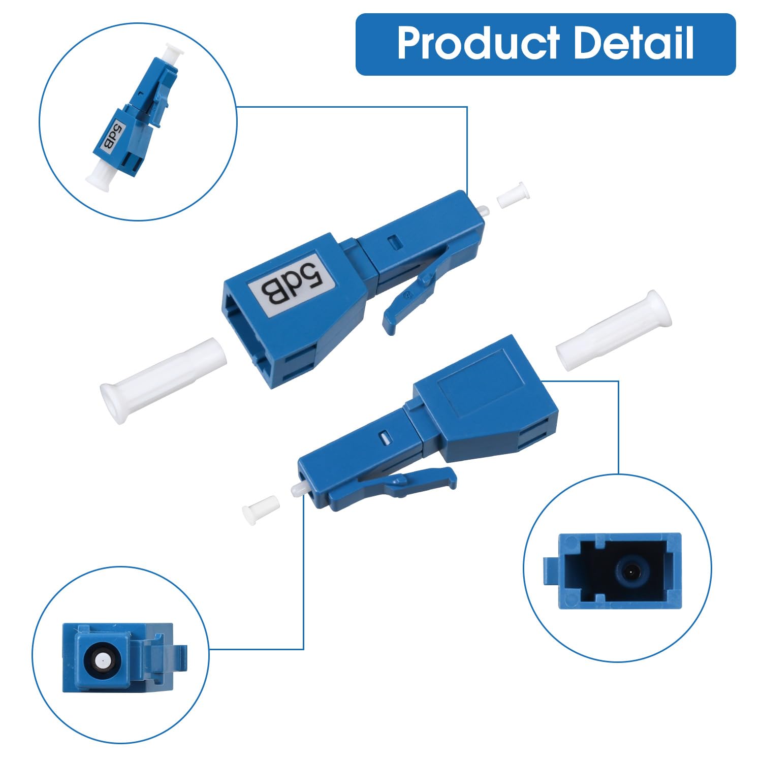 Paquete de 5 atenuadores de fibra óptica LC/UPC de 5 dB, atenuador de fibra óptica de modo único fijo, LC-UPC macho a hembra