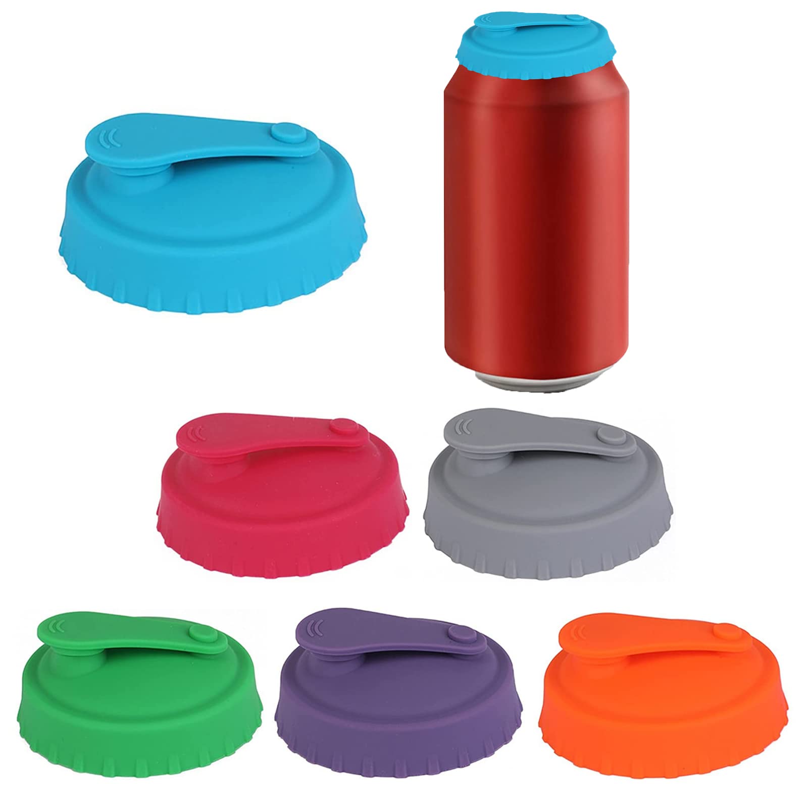 Silicone Can Lids, 6 Pack BPA-Free Reusable Can Toppers, Soda Can Covers, Multicolor, Snap Closure, Round Shape, Dishwasher & Microwave Safe, Perfect for Outdoor Activities