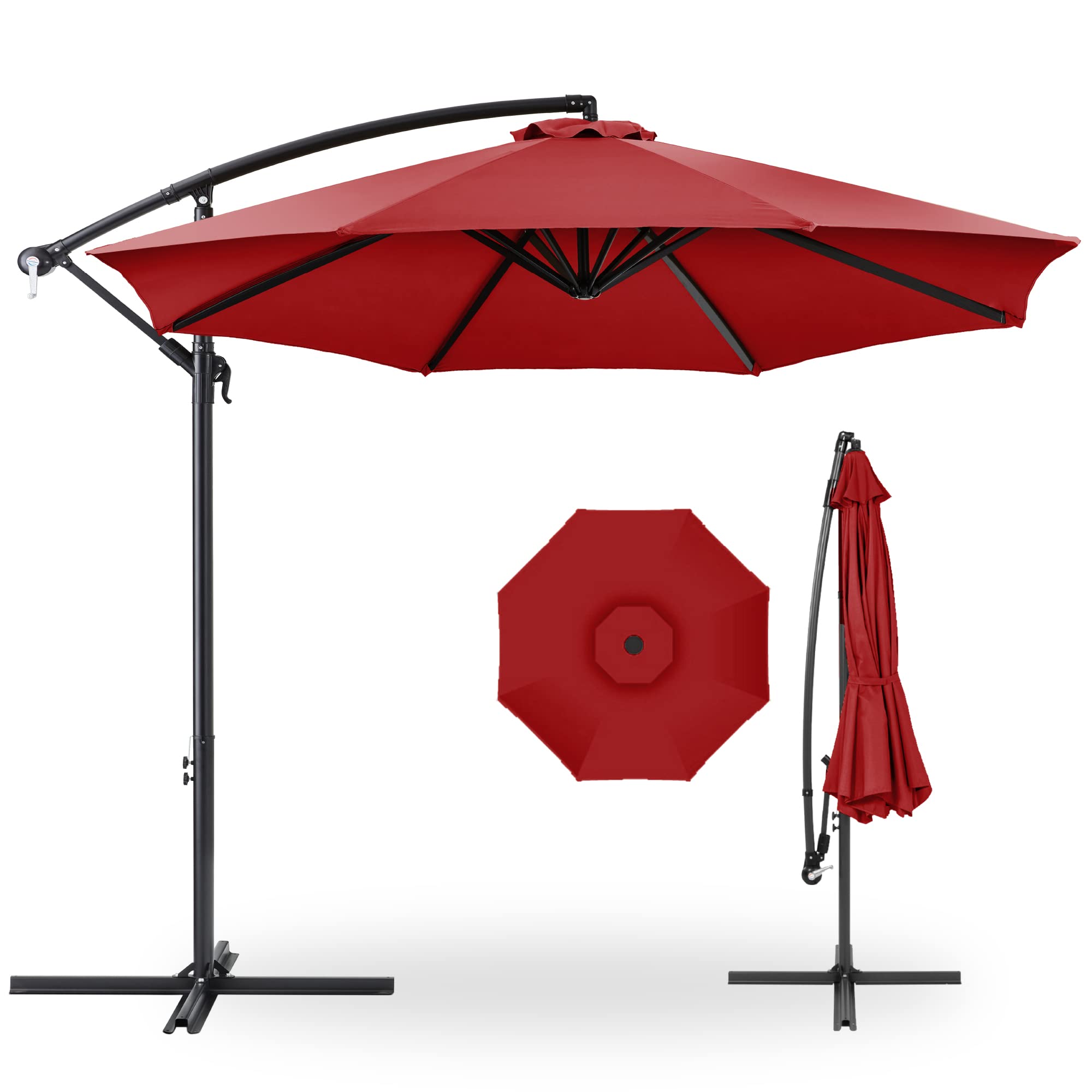 Best Choice Products 10ft Offset Hanging Market Patio Umbrella w/Easy Tilt Adjustment, Polyester Shade, 8 Ribs for Backyard, Poolside, Lawn and Garden