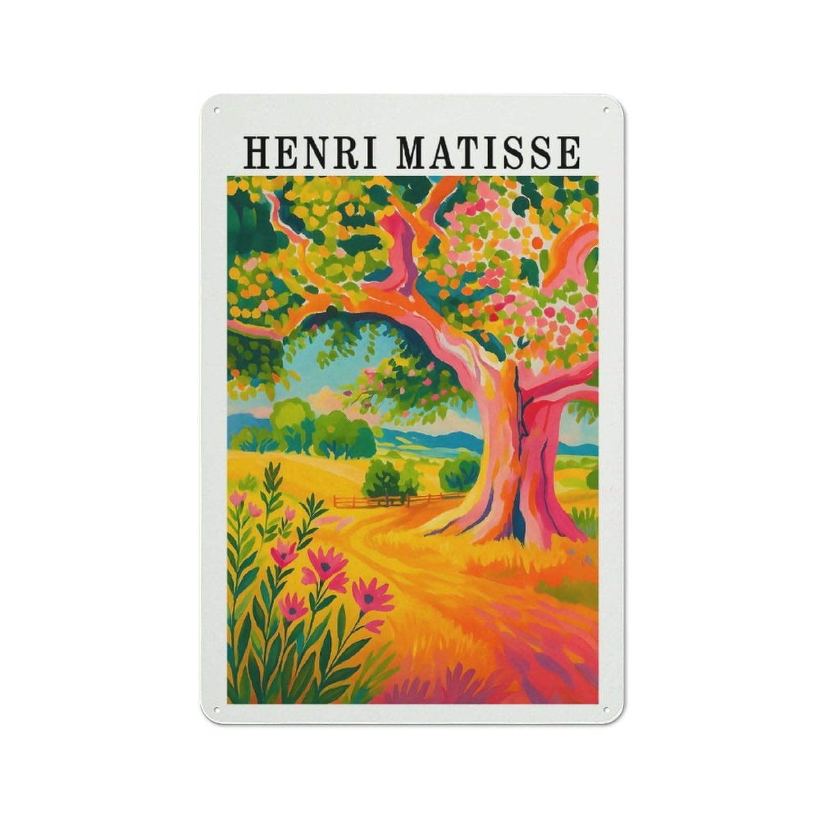 Junmoney Style-17 Barn Style Farmhouse Metal Sign 30X20cm Featuring Henri Matisse Landscape Painting, Cottage Wall Art For Kitchen, Cottage, Porch Or Garden Room